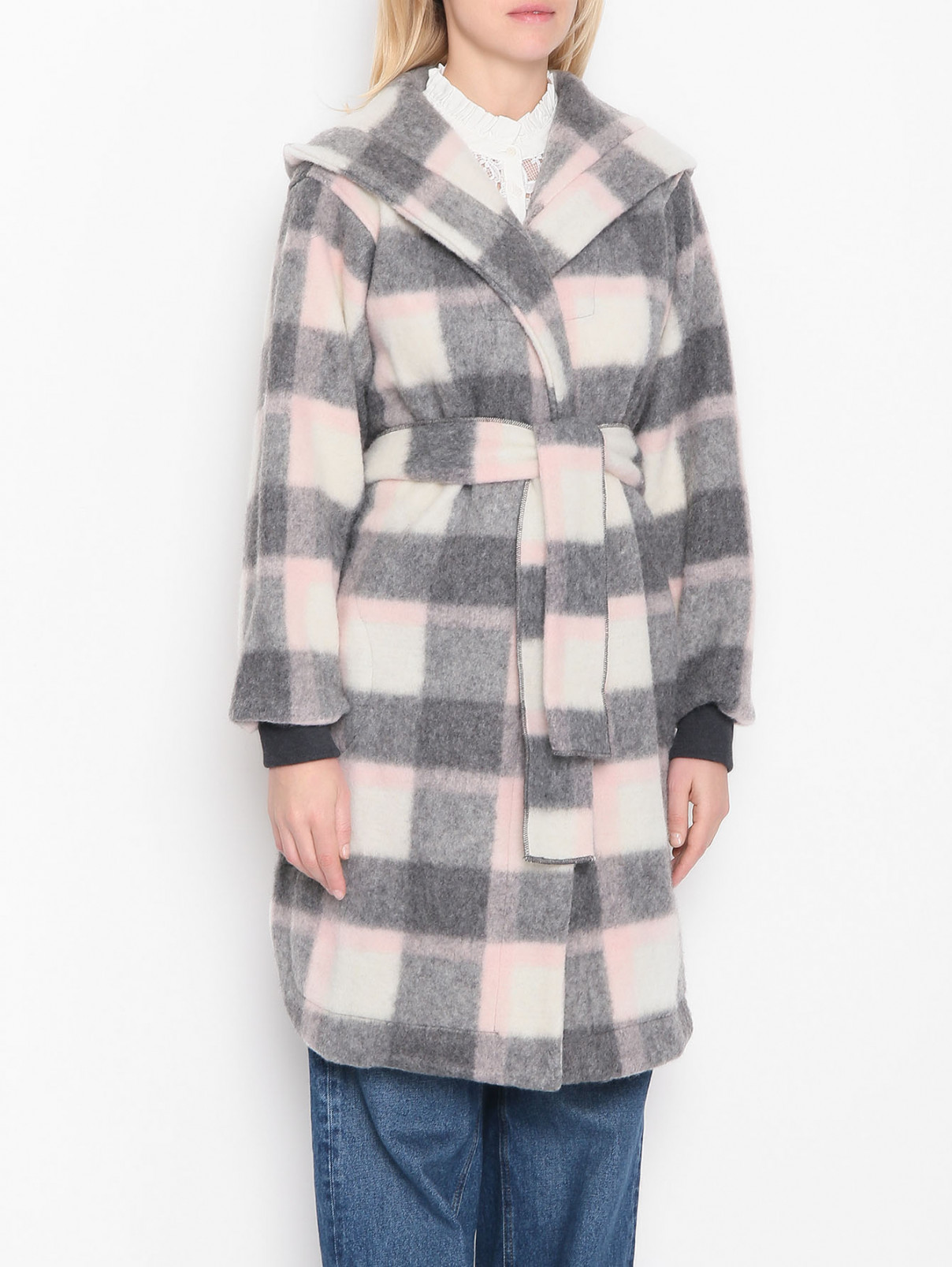 Пальто из смешанной шерсти с капюшоном DEHA  –  МодельВерхНиз  – Цвет:  Серый