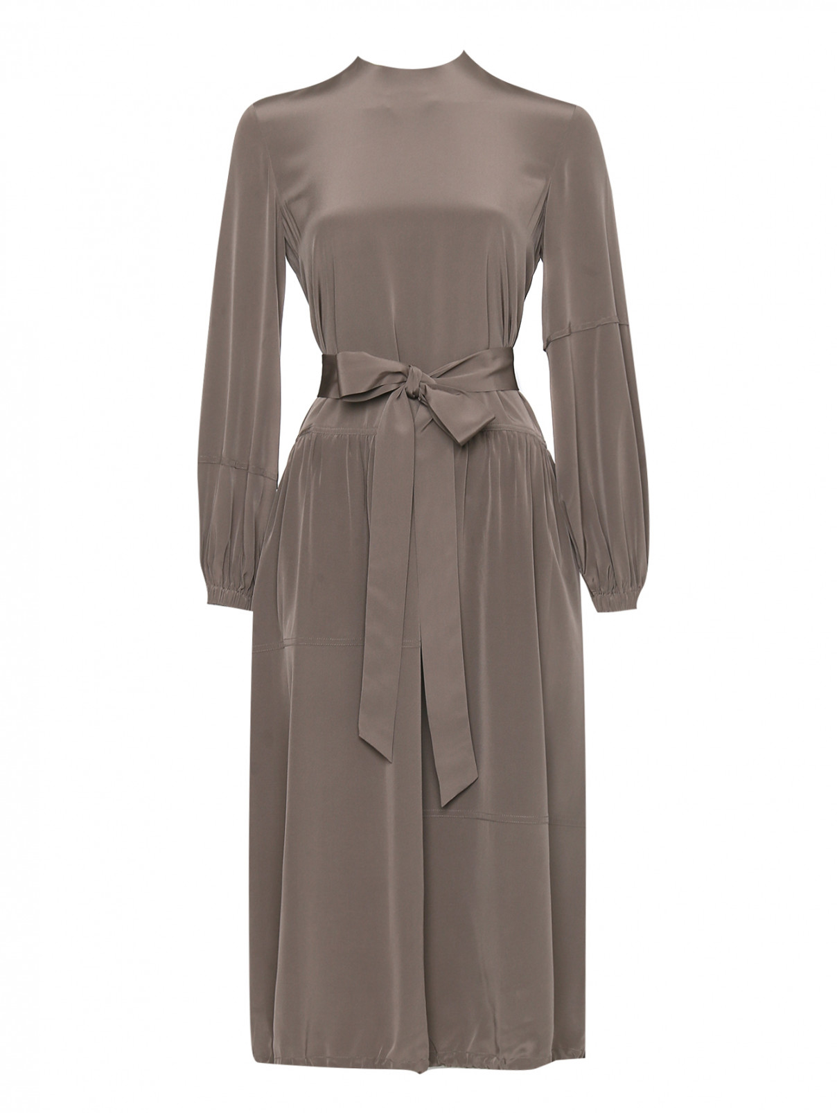Платье из шелка с поясом TIBI  –  Общий вид  – Цвет:  Серый