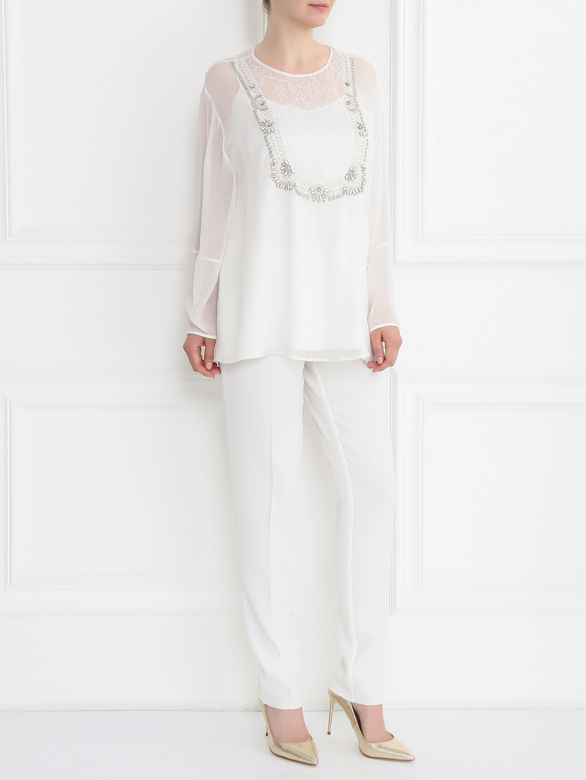 Узкие брюки прямого кроя Marina Rinaldi  –  Модель Общий вид  – Цвет:  Белый