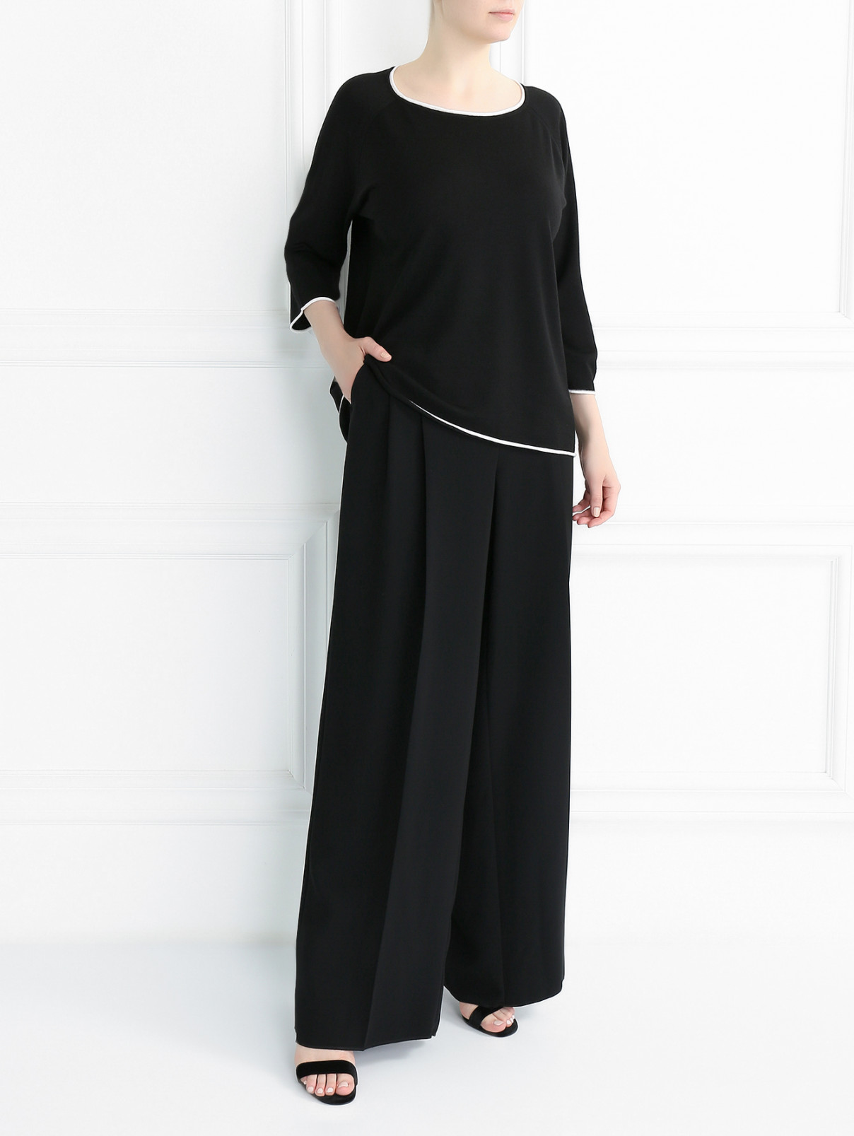 Широкие брюки прямого кроя Marina Rinaldi  –  Модель Общий вид  – Цвет:  Черный