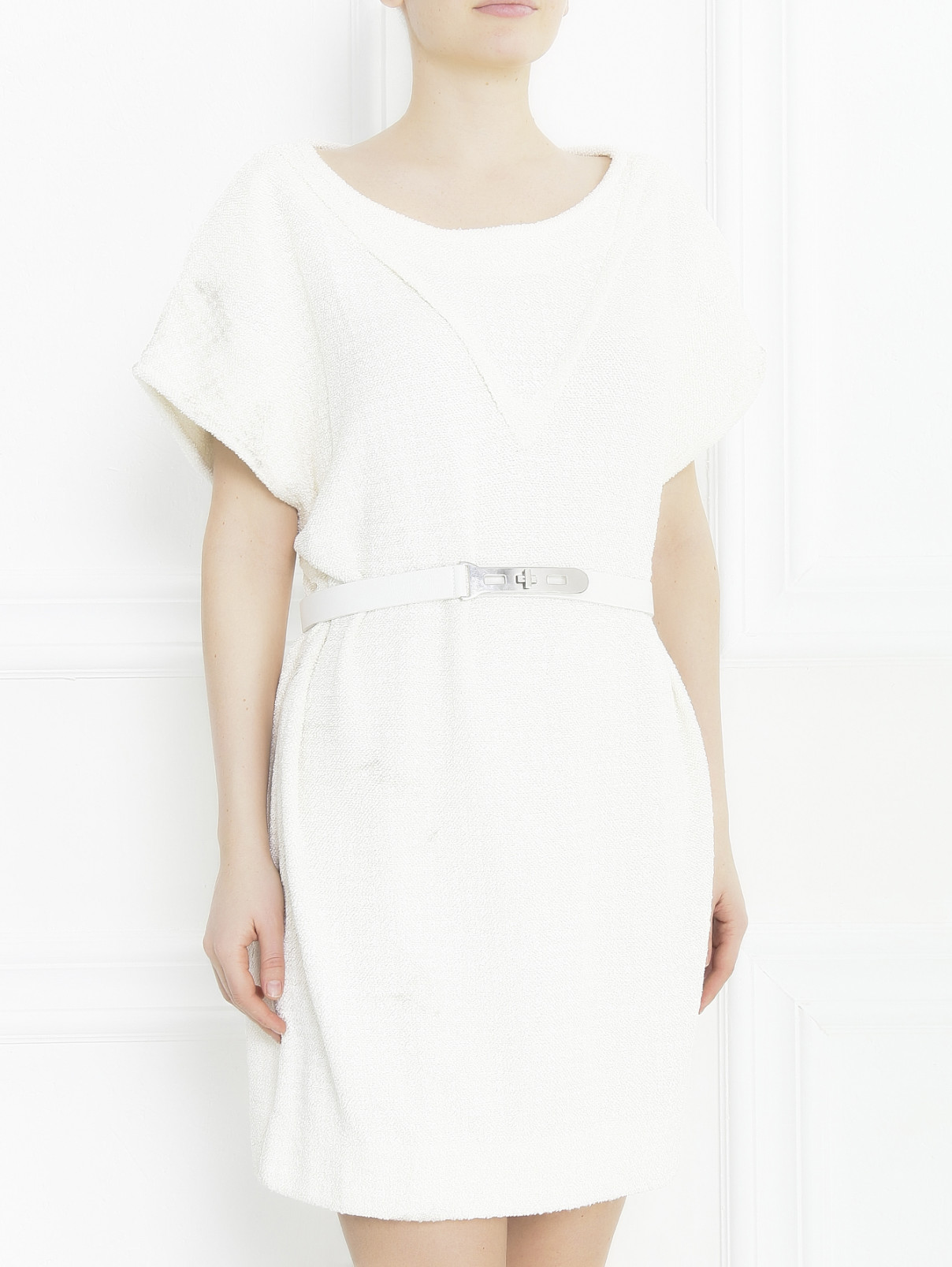 Платье из мохера с напылением Maison Ullens  –  Модель Верх-Низ  – Цвет:  Белый