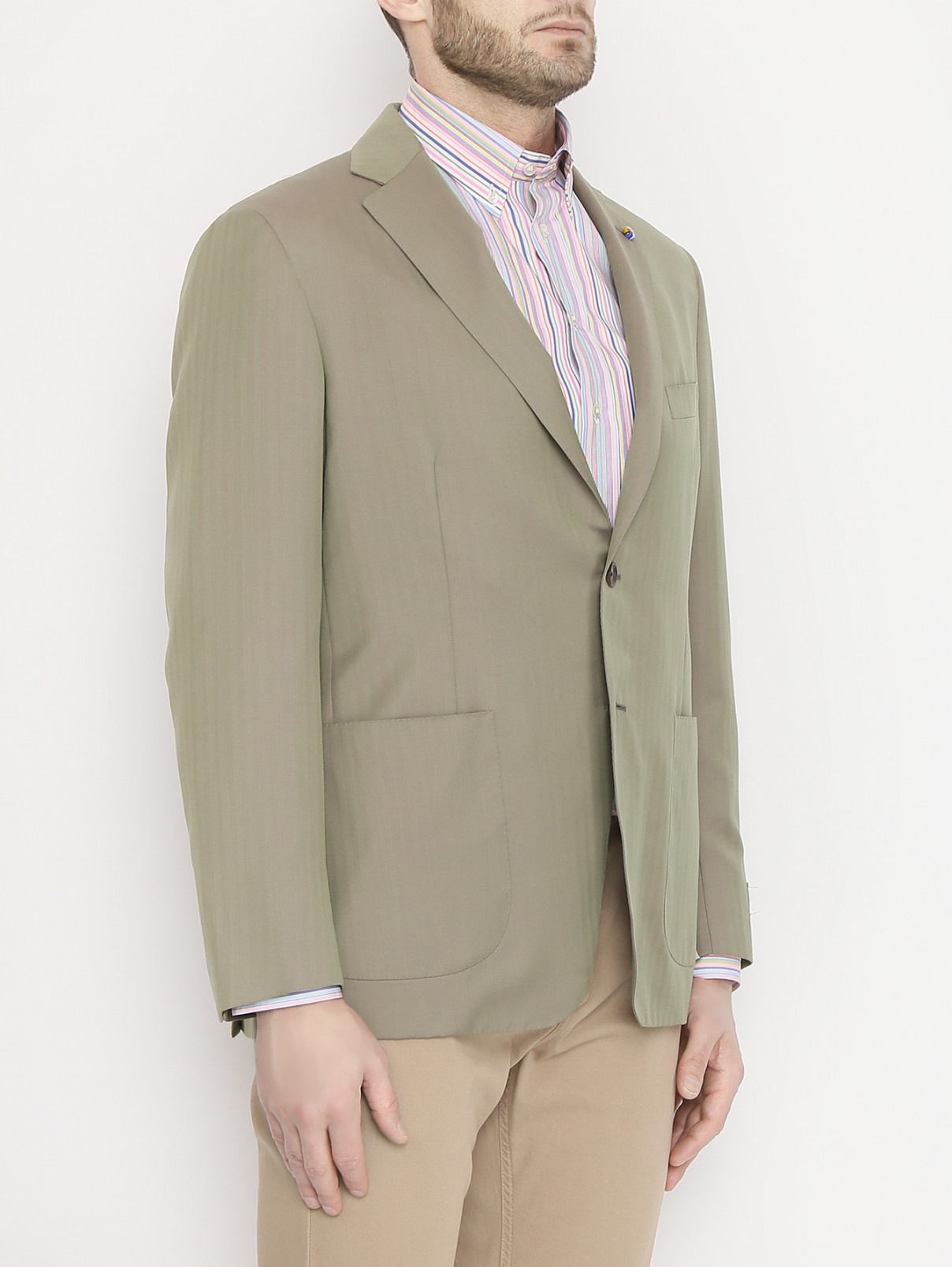 Пиджак из шерсти с накладными карманами Belvest  –  МодельВерхНиз  – Цвет:  Зеленый