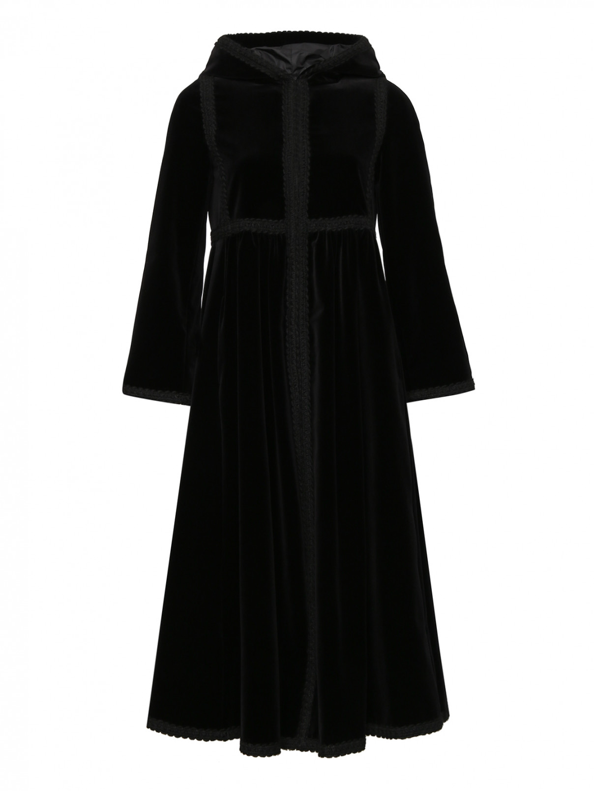 Пальто из бархата с капюшоном Weekend Max Mara  –  Общий вид  – Цвет:  Черный