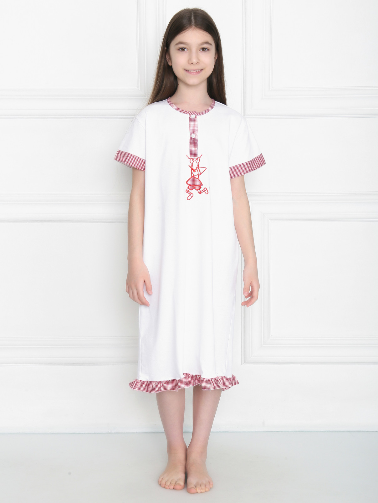 Ночная сорочка из хлопка с вышивкой Giottino  –  МодельОбщийВид  – Цвет:  Белый