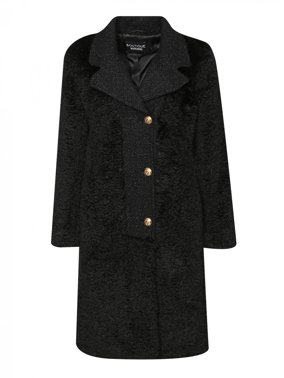 Комбинированное пальто с декоративными пуговицами Moschino Boutique  –  Общий вид  – Цвет:  Черный