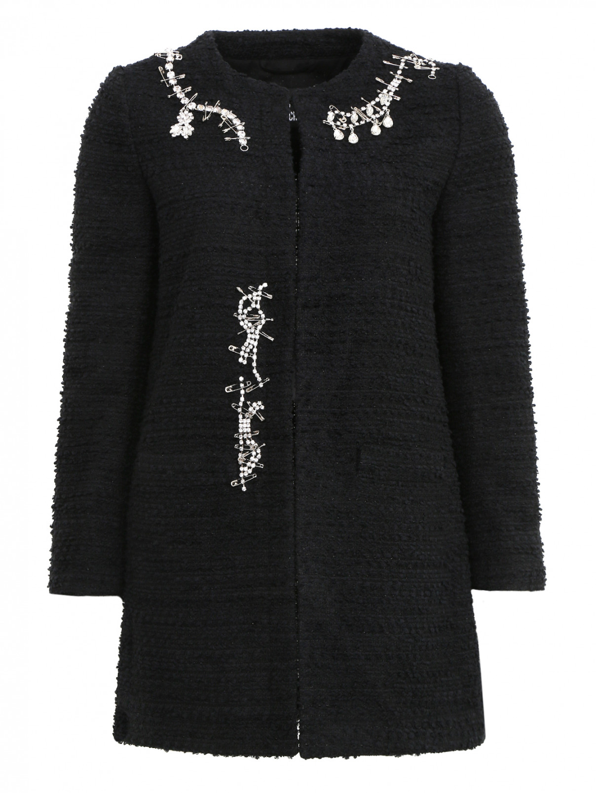 Пальто из шерсти с аппликацией из кристаллов Moschino Boutique  –  Общий вид  – Цвет:  Черный