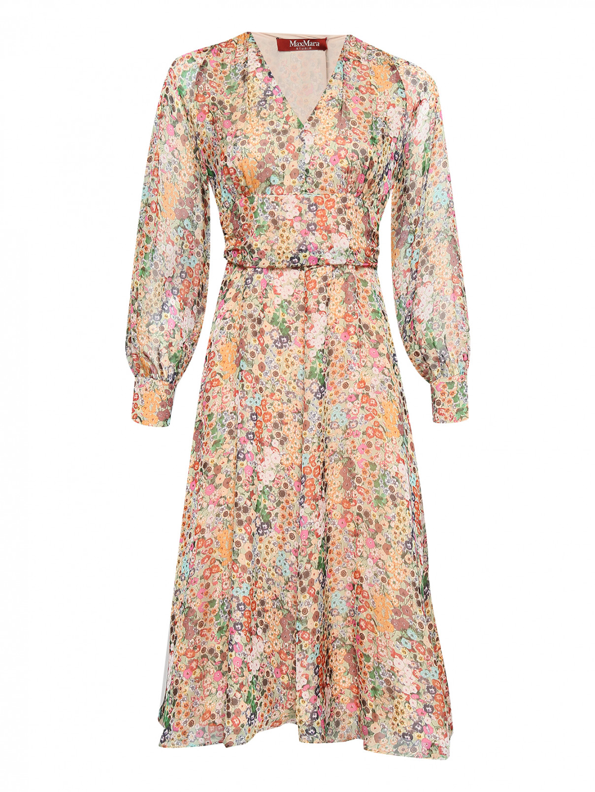 Платье из шелка с цветочным узором Max Mara  –  Общий вид  – Цвет:  Мультиколор