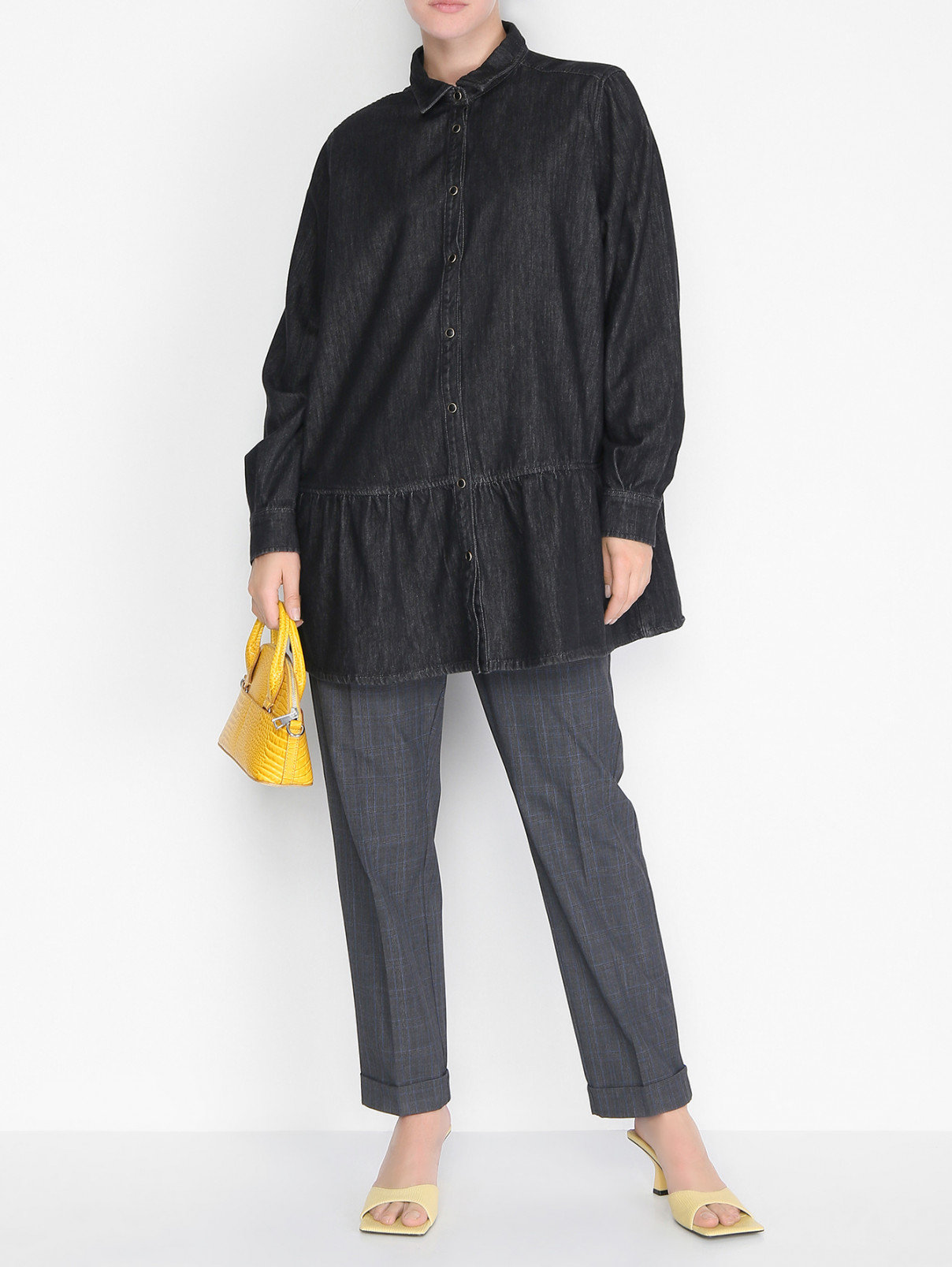 Джинсовая рубашка с воланами Marina Rinaldi  –  МодельОбщийВид  – Цвет:  Серый