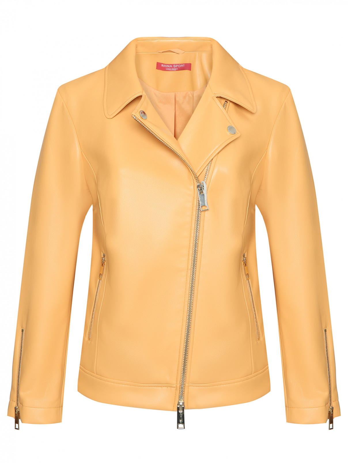 Куртка из эко-кожи на молнии Marina Rinaldi  –  Общий вид  – Цвет:  Оранжевый