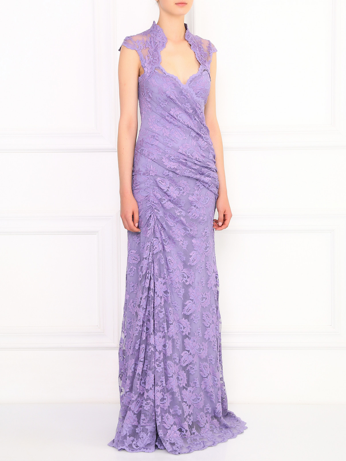Платье-макси из кружева декорированное стразами Olvi's  –  Модель Общий вид  – Цвет:  Фиолетовый