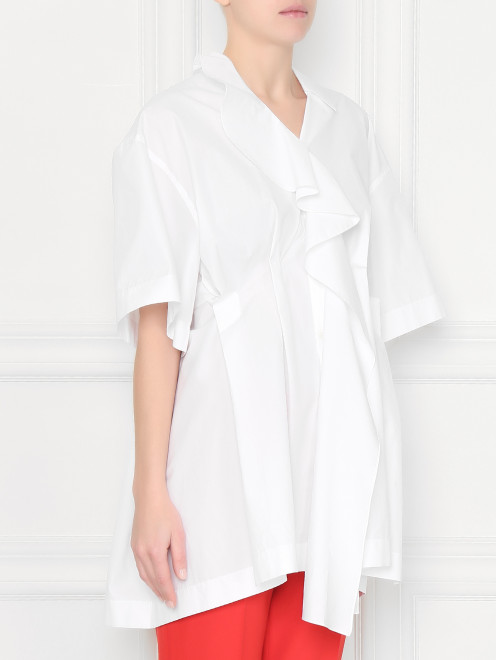 Блуза хлопковая с воланом и разрезами Nina Ricci - МодельВерхНиз