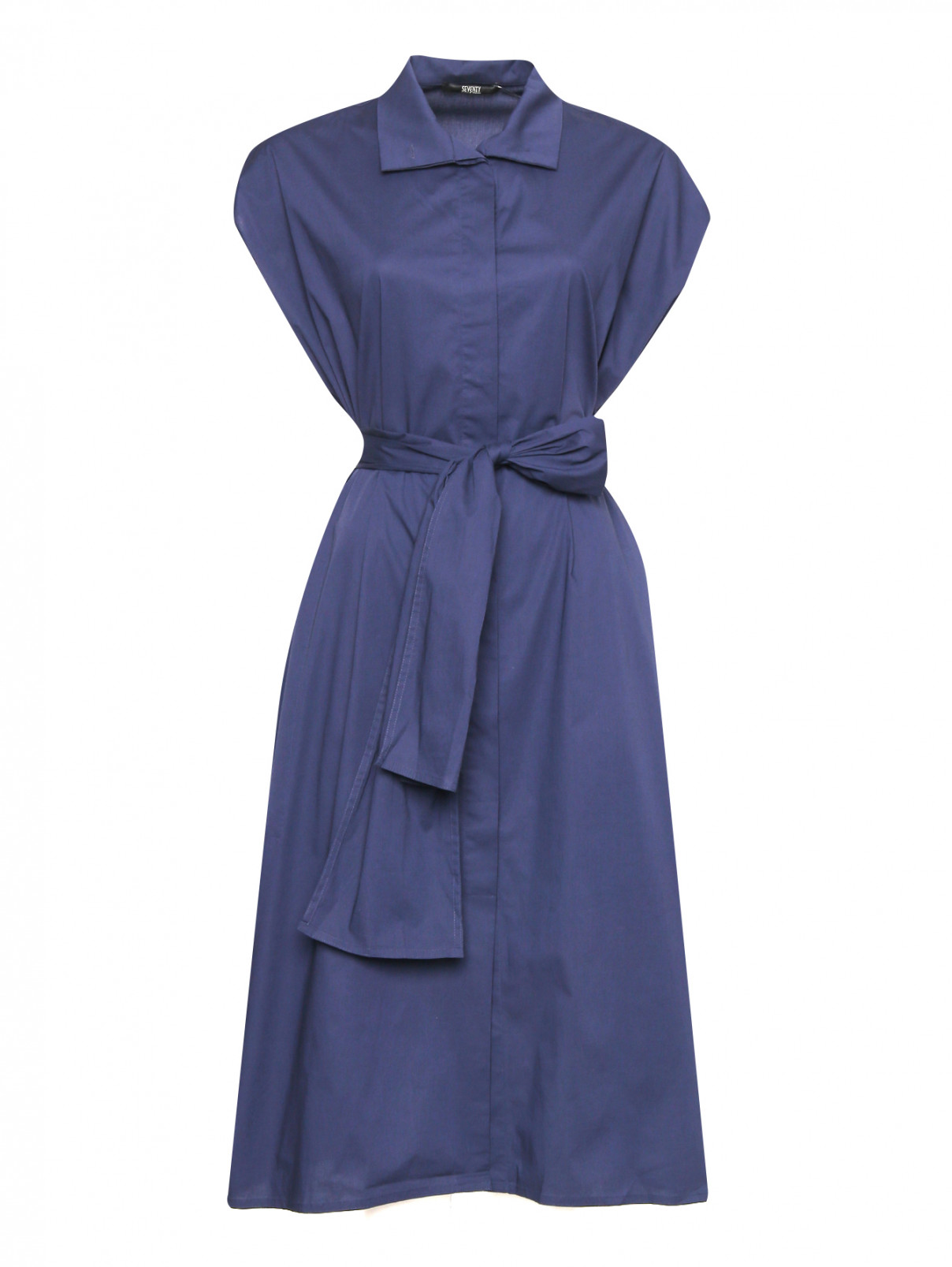 Платье свободного кроя с поясом Seventy  –  Общий вид  – Цвет:  Синий