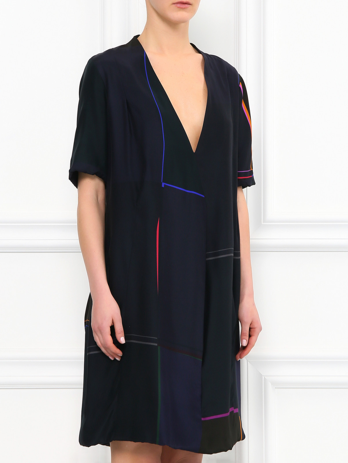 Платье из шелка с узором Jil Sander Navy  –  Модель Верх-Низ  – Цвет:  Черный