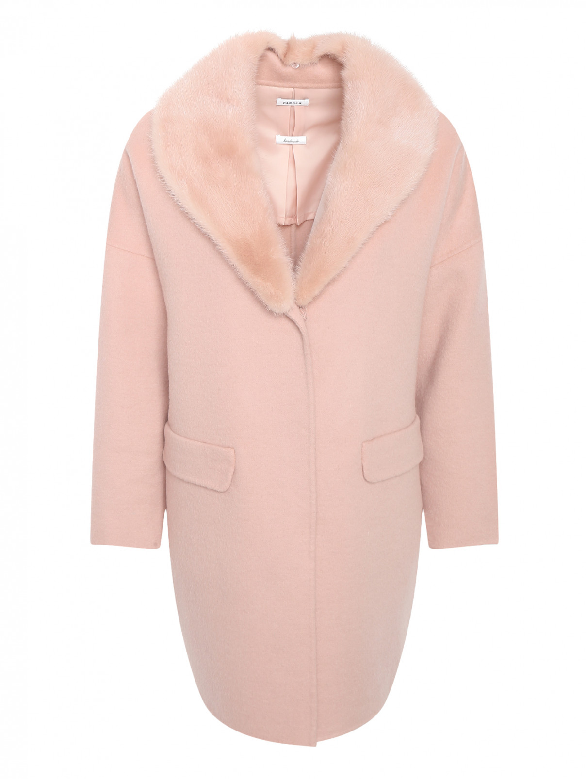 Пальто из шерсти с воротником из меха-норки P.A.R.O.S.H.  –  Общий вид  – Цвет:  Розовый
