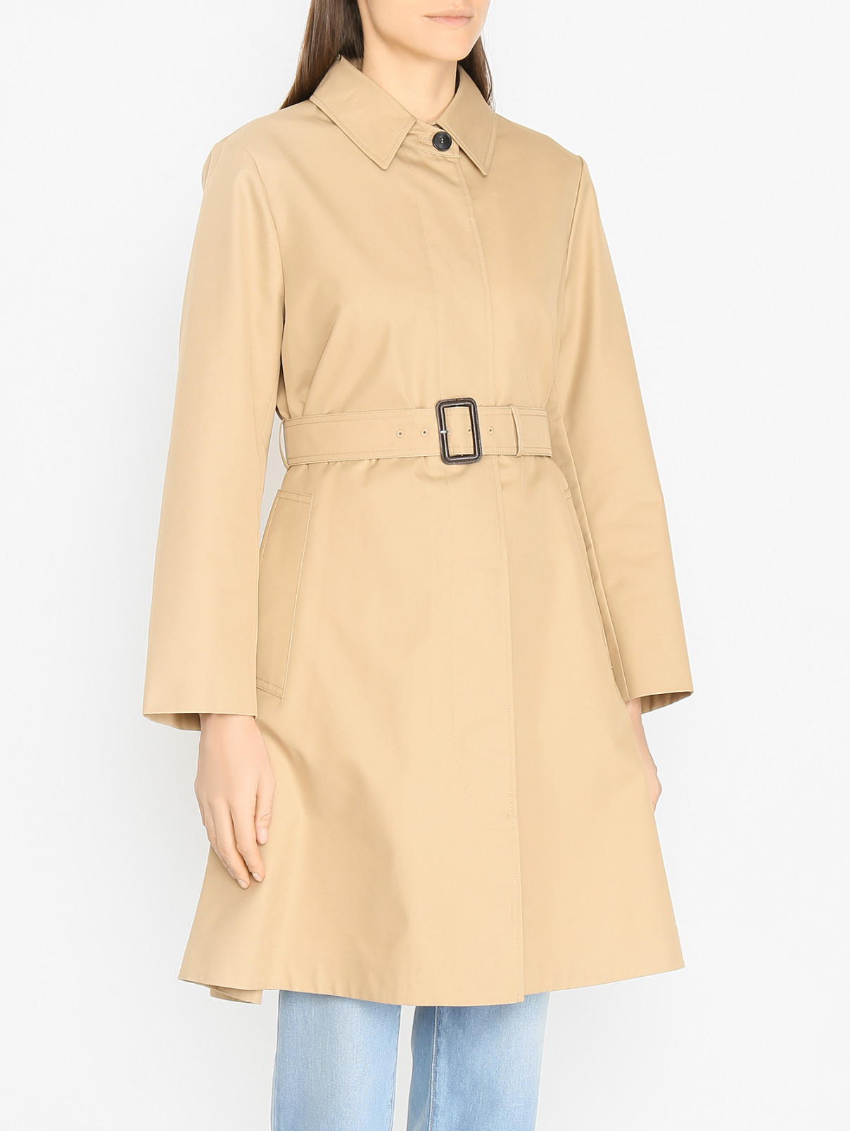 Плащ из смешанного хлопка с поясом Weekend Max Mara  –  МодельВерхНиз  – Цвет:  Бежевый