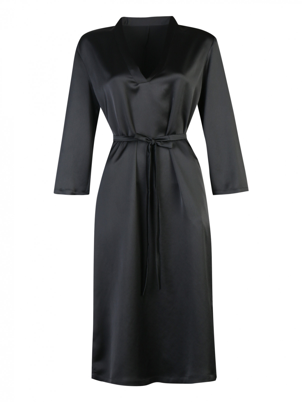Платье-миди, с поясом Marina Rinaldi  –  Общий вид  – Цвет:  Черный