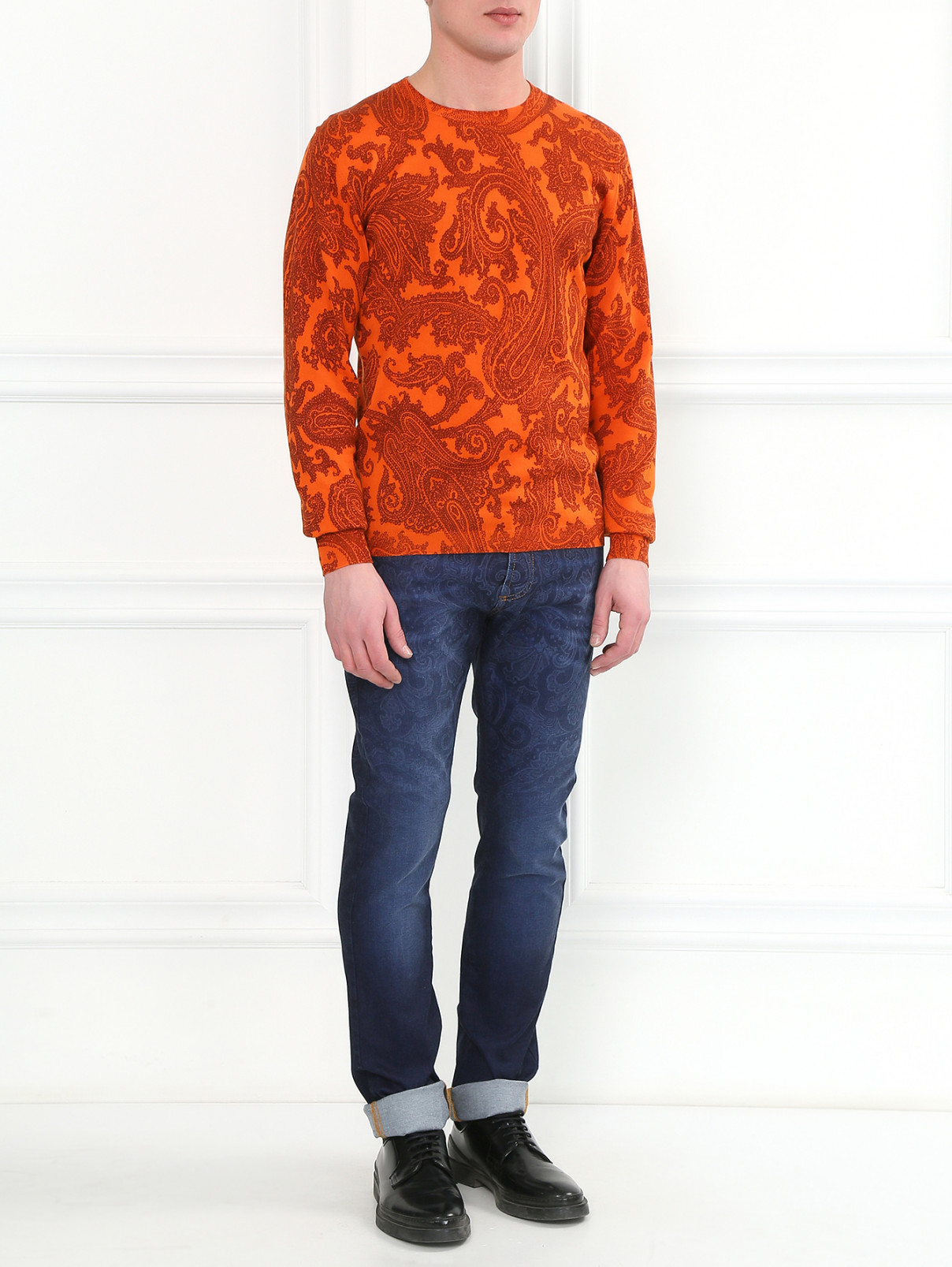 Джемпер из хлопка с узором "пейсли" Etro  –  Модель Общий вид  – Цвет:  Оранжевый