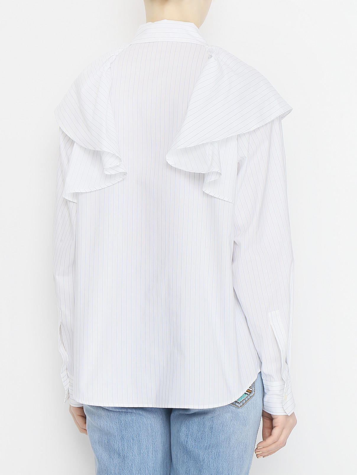 Блуза из хлопка с узором полоска и воланами Iro  –  МодельВерхНиз1  – Цвет:  Белый