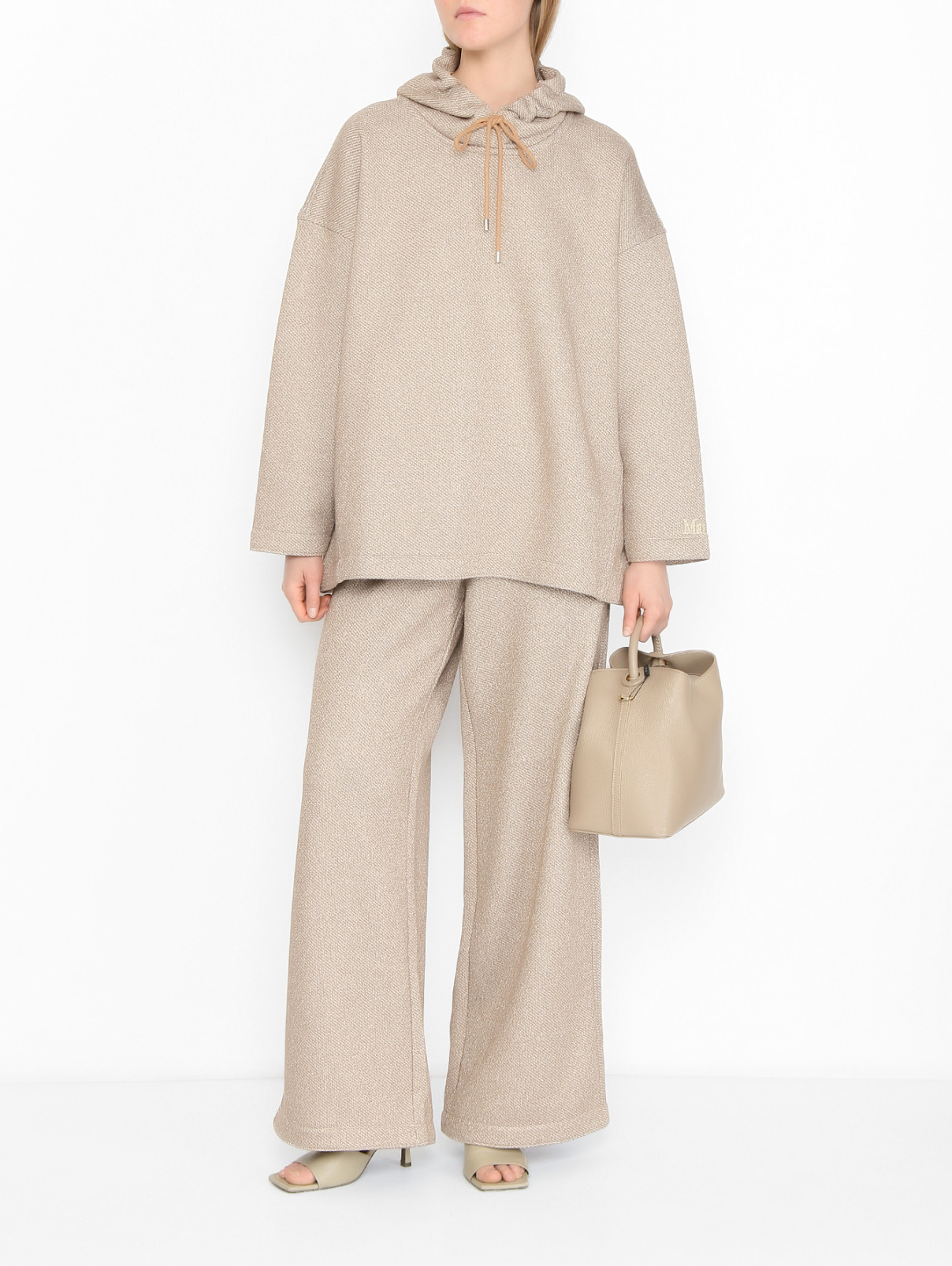 Толстовка из хлопка и вискозы с люрексом Max Mara  –  МодельОбщийВид  – Цвет:  Бежевый