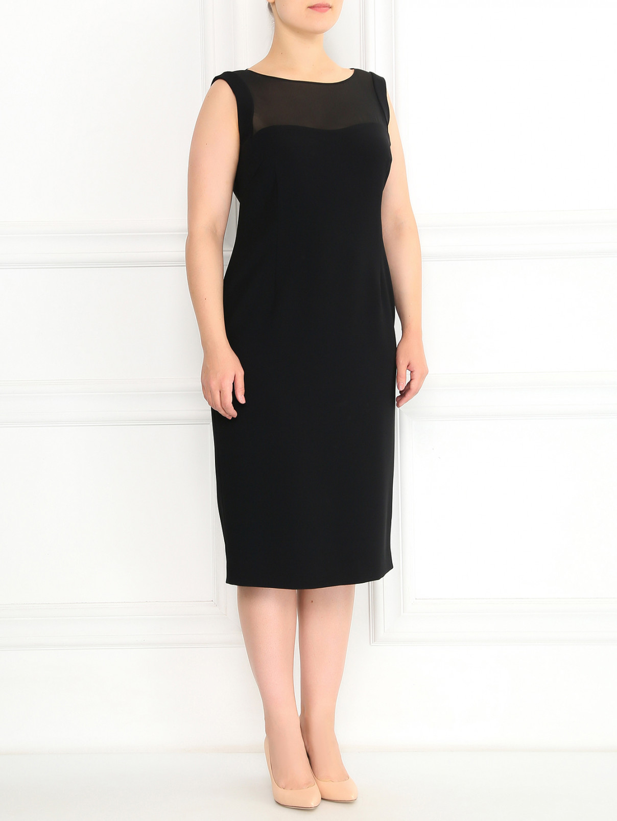Платье-футляр с прозрачной вставкой Marina Rinaldi  –  Модель Общий вид  – Цвет:  Черный