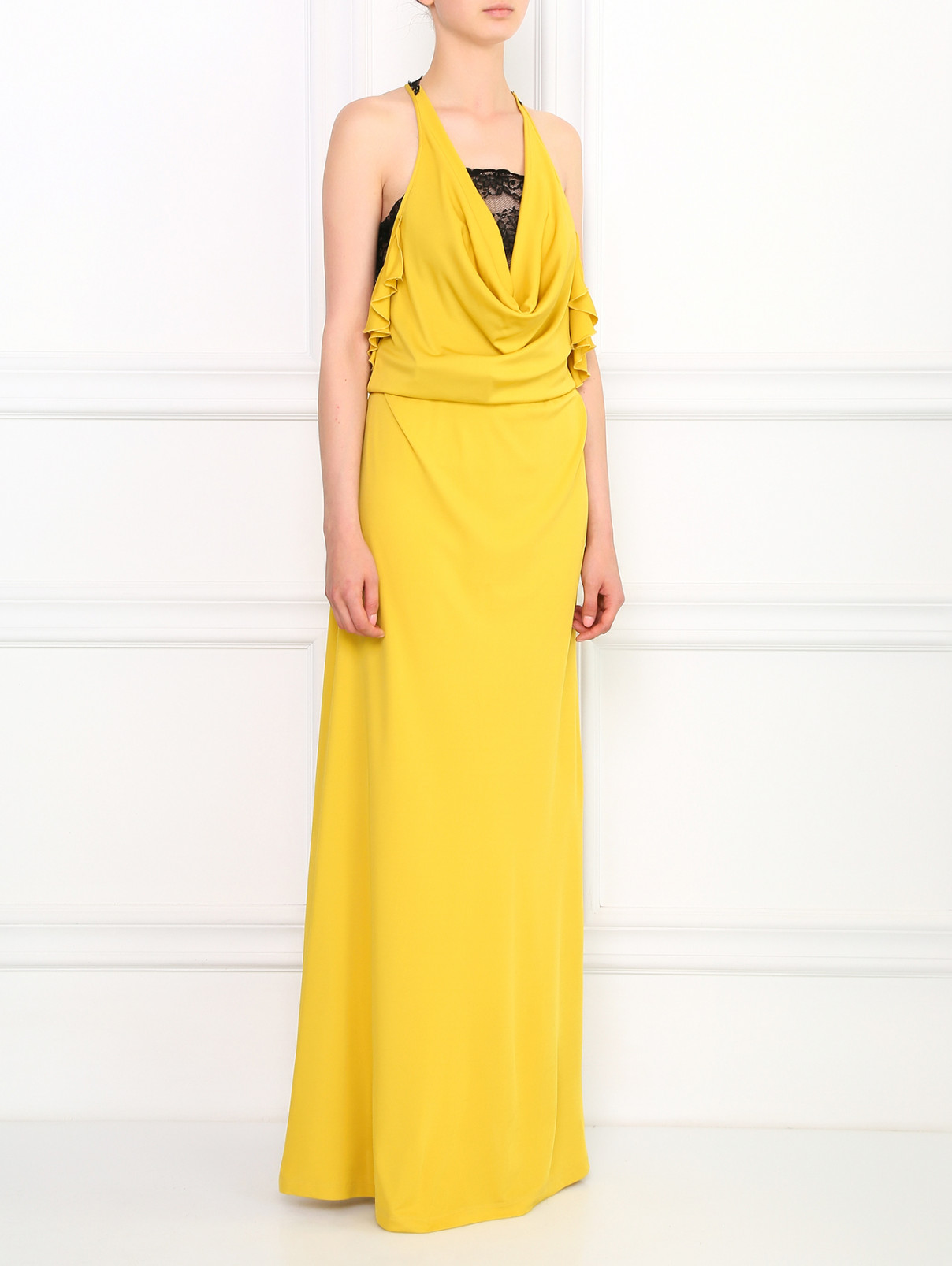 Платье-макси с кружевными вставками JO NO FUI  –  Модель Общий вид  – Цвет:  Желтый