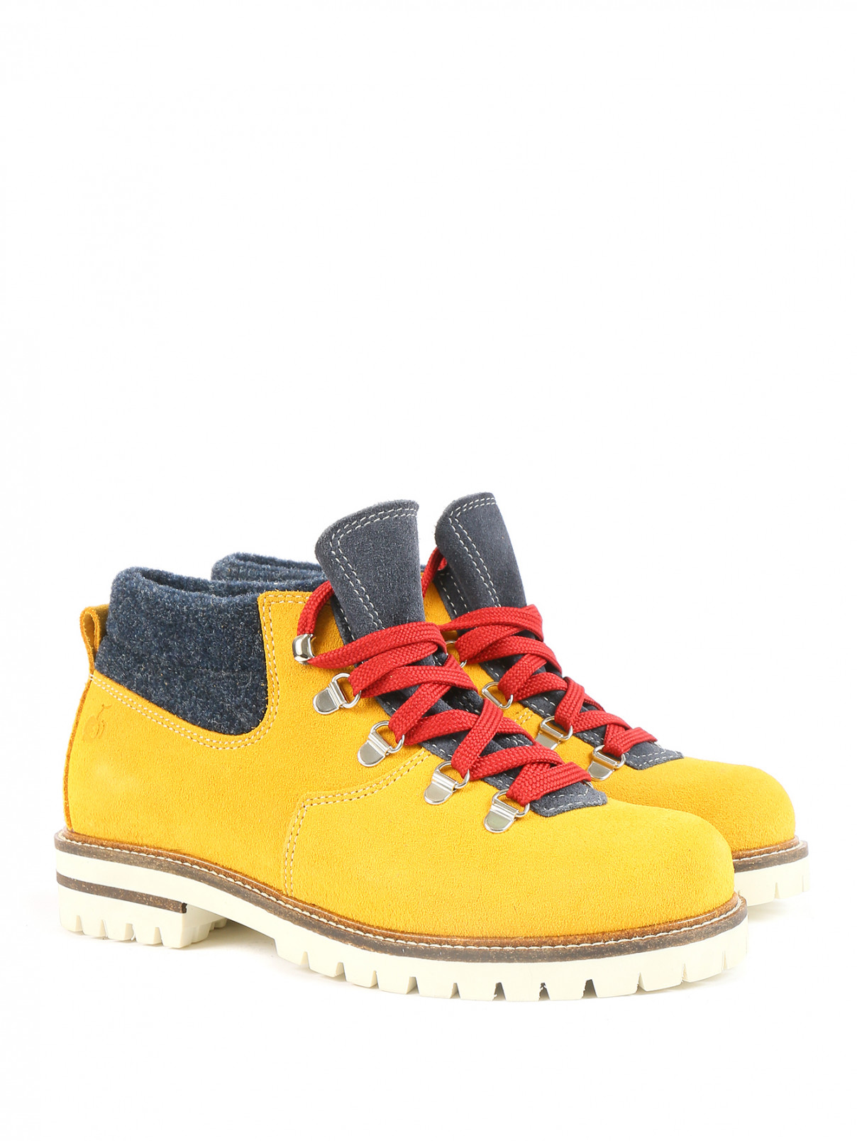 Ботинки из кожи на шнуровке с контрастными вставками BOSCO  –  Общий вид  – Цвет:  Желтый
