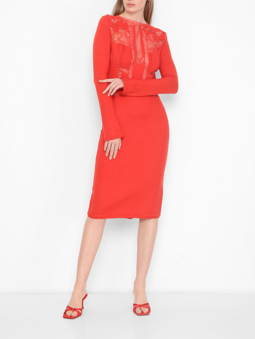 Платье из шерсти и шелка с кружевом Ermanno Scervino - МодельОбщийВид