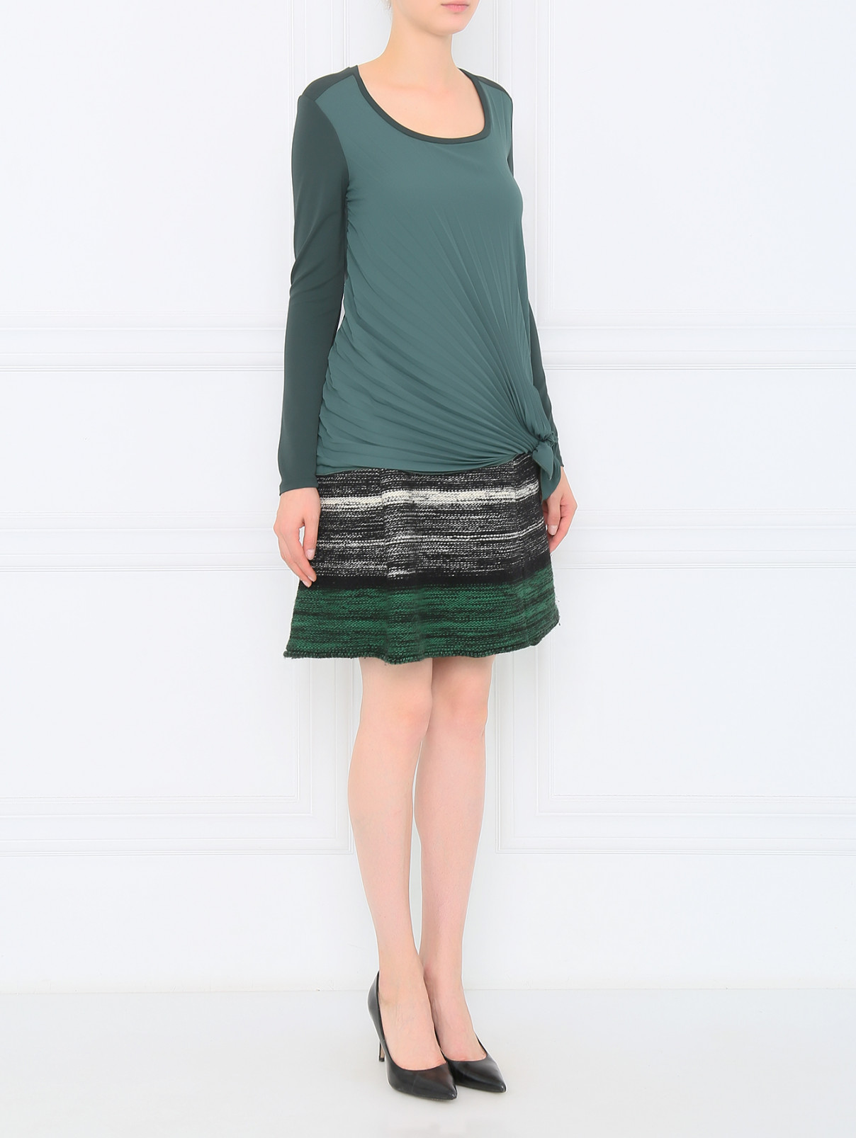 Блуза с плиссированной вставкой Max Mara  –  Модель Общий вид  – Цвет:  Зеленый