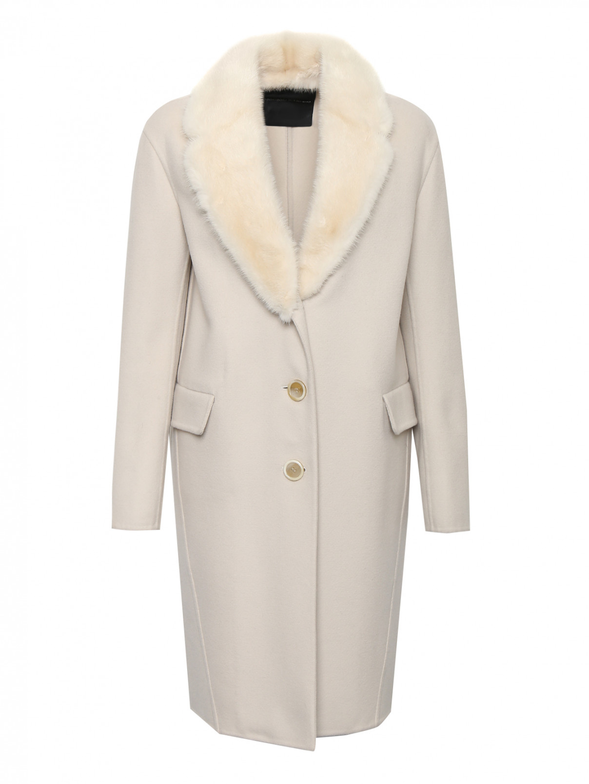 Пальто из шерсти с воротником из норки Ermanno Scervino  –  Общий вид  – Цвет:  Белый