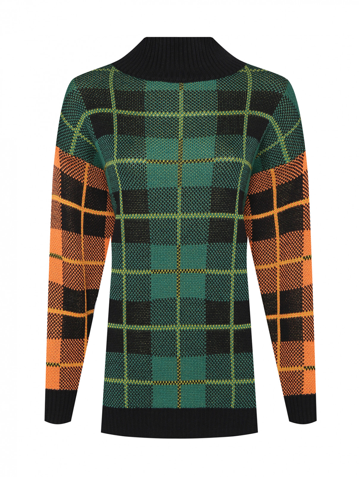 Удлиненный свитер из смешанной шерсти в клетку Ermanno Firenze  –  Общий вид  – Цвет:  Мультиколор