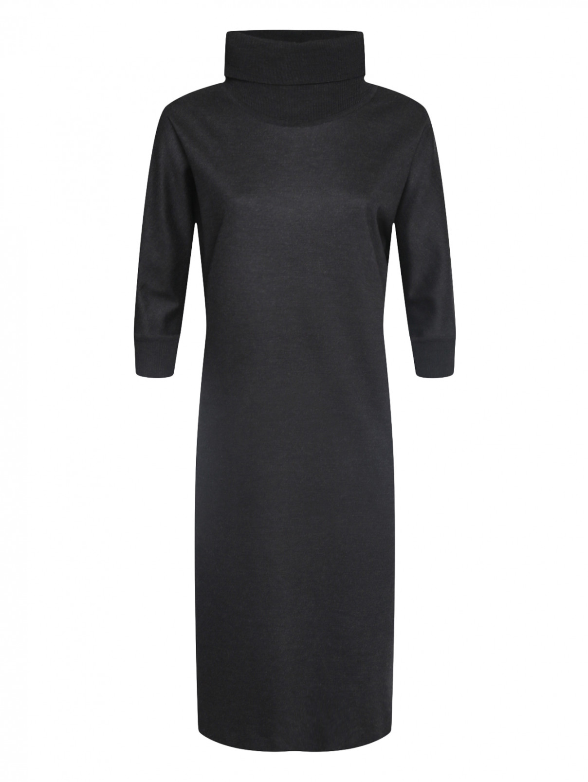 Платье из шерсти и хлопка прямого кроя с короткими рукавами Max Mara  –  Общий вид  – Цвет:  Серый