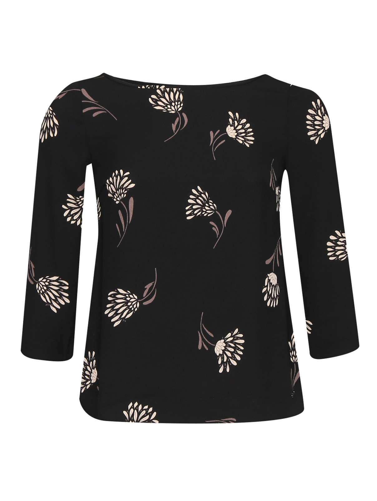 Блуза свободного кроя с узором Seventy  –  Общий вид  – Цвет:  Черный