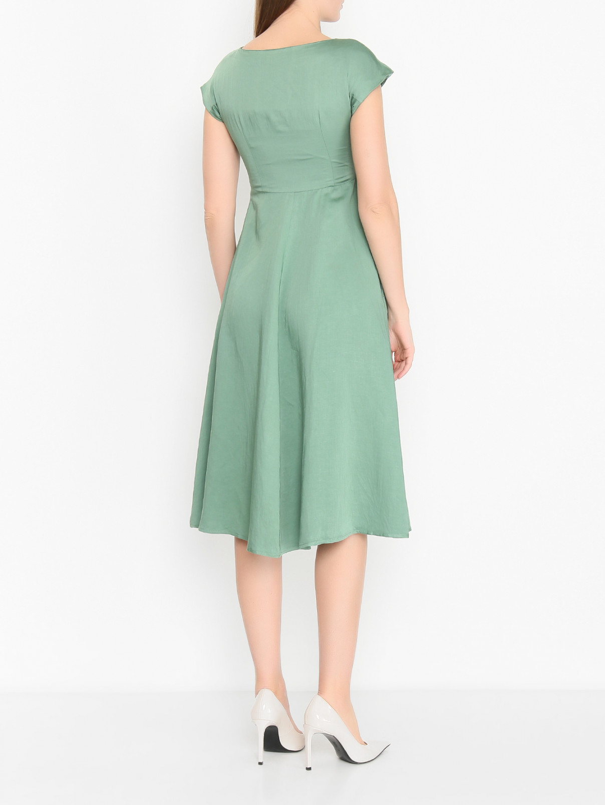 Однотонное платье из вискозы с круглым вырезом Weekend Max Mara  –  МодельВерхНиз1  – Цвет:  Зеленый