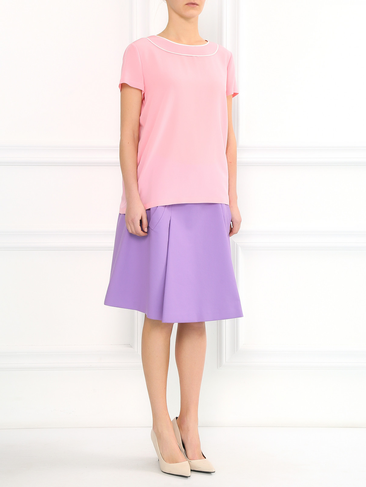 Шелковая блуза на молнии Moschino Boutique  –  Модель Общий вид  – Цвет:  Розовый