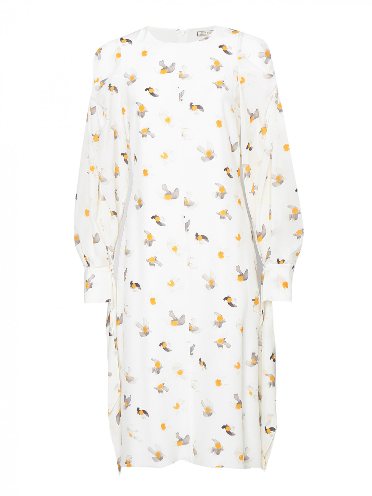 Платье из шелка с узором Nina Ricci  –  Общий вид  – Цвет:  Белый