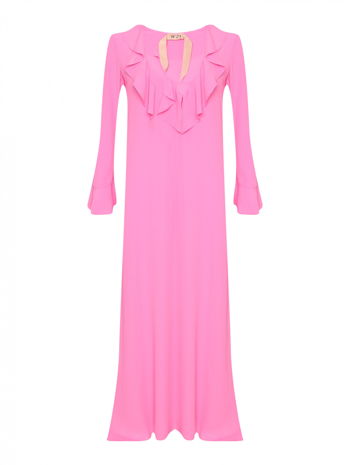 Платье-макси из смешанного шелка с воланами N21  –  Общий вид  – Цвет:  Розовый