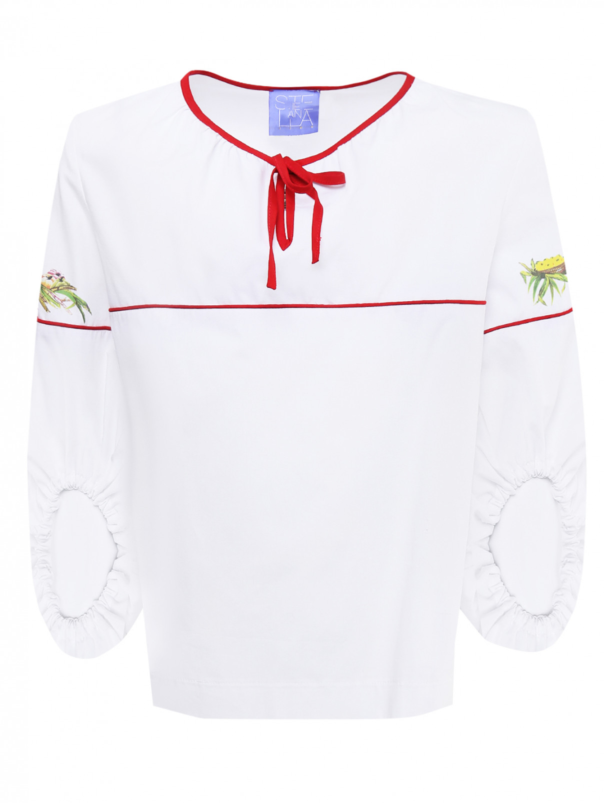 Блуза хлопковая в крестьянском стиле Stella Jean Kids  –  Общий вид  – Цвет:  Белый