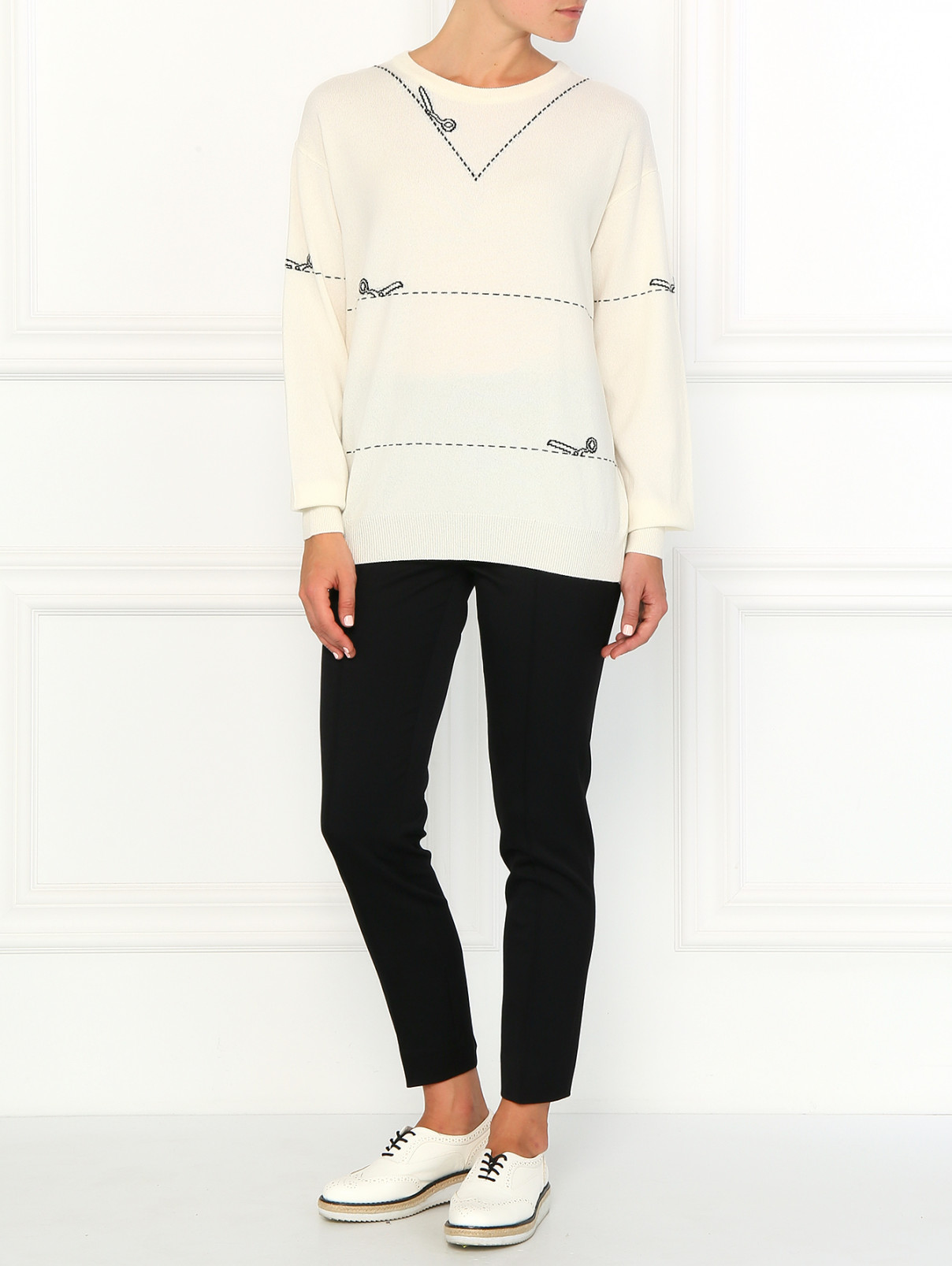 Кашемировый джемпер с узором Moschino Couture  –  Модель Общий вид  – Цвет:  Белый