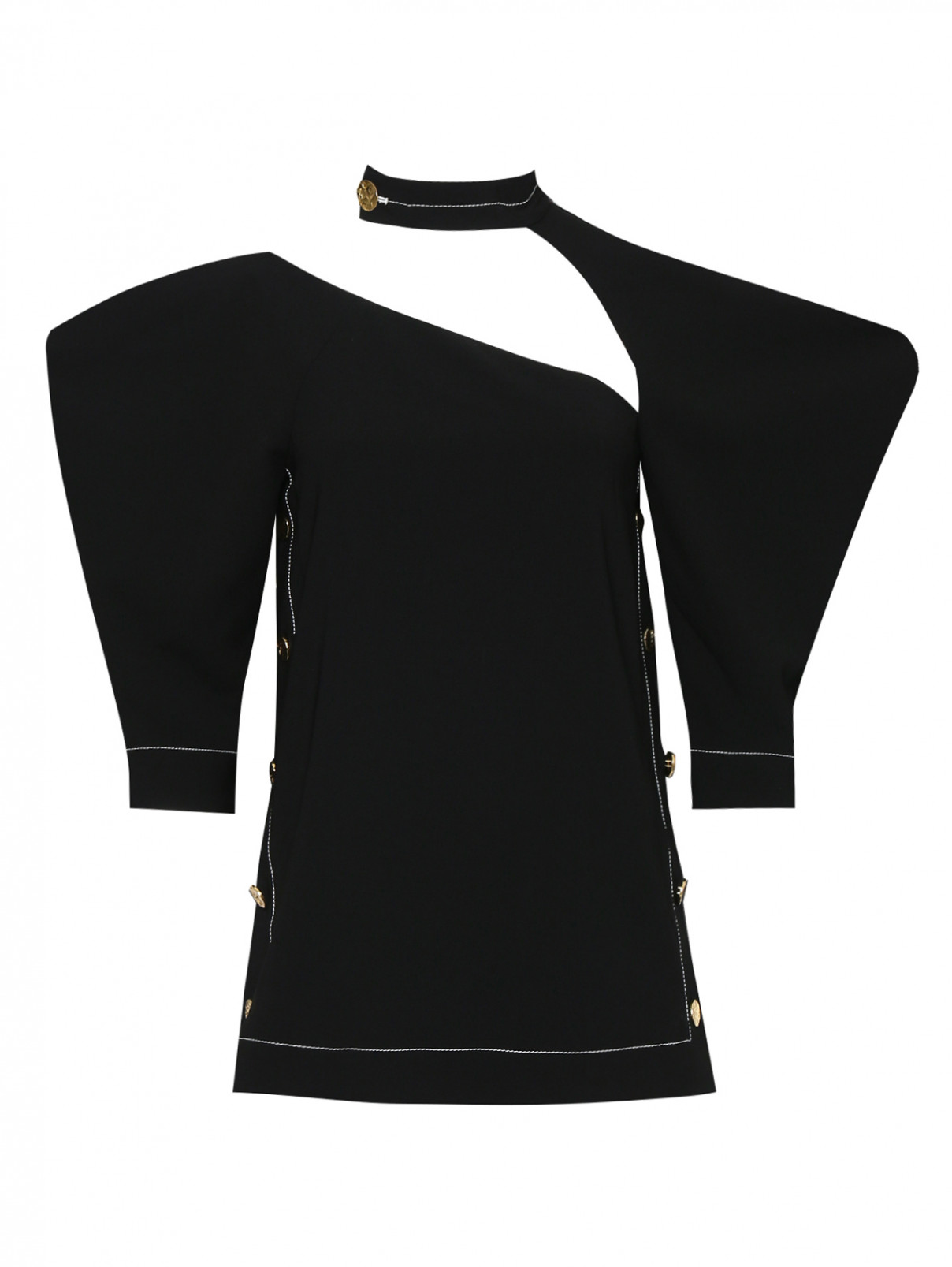 Блуза с рукавами-фонариками и декоративными пуговицами Proenza Schouler  –  Общий вид  – Цвет:  Черный