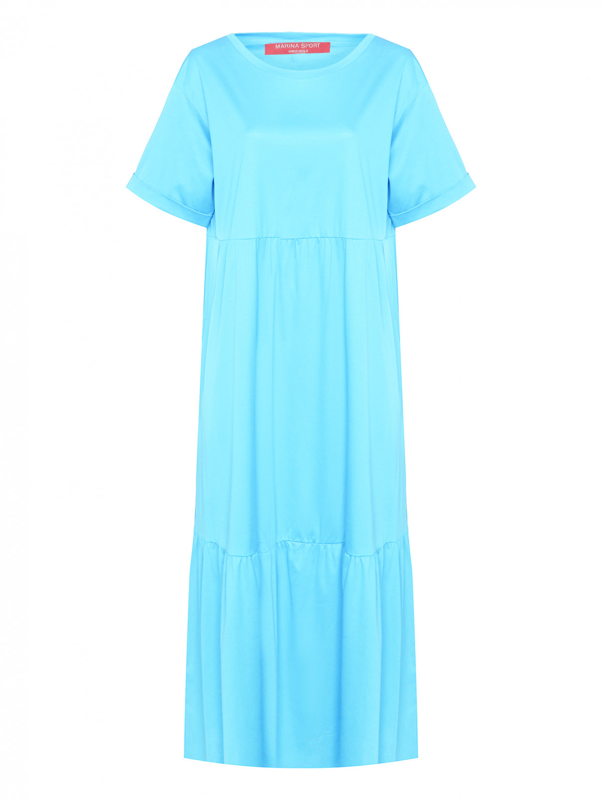 Трикотажное платье с карманами и завышенной талией Marina Rinaldi  –  Общий вид  – Цвет:  Синий
