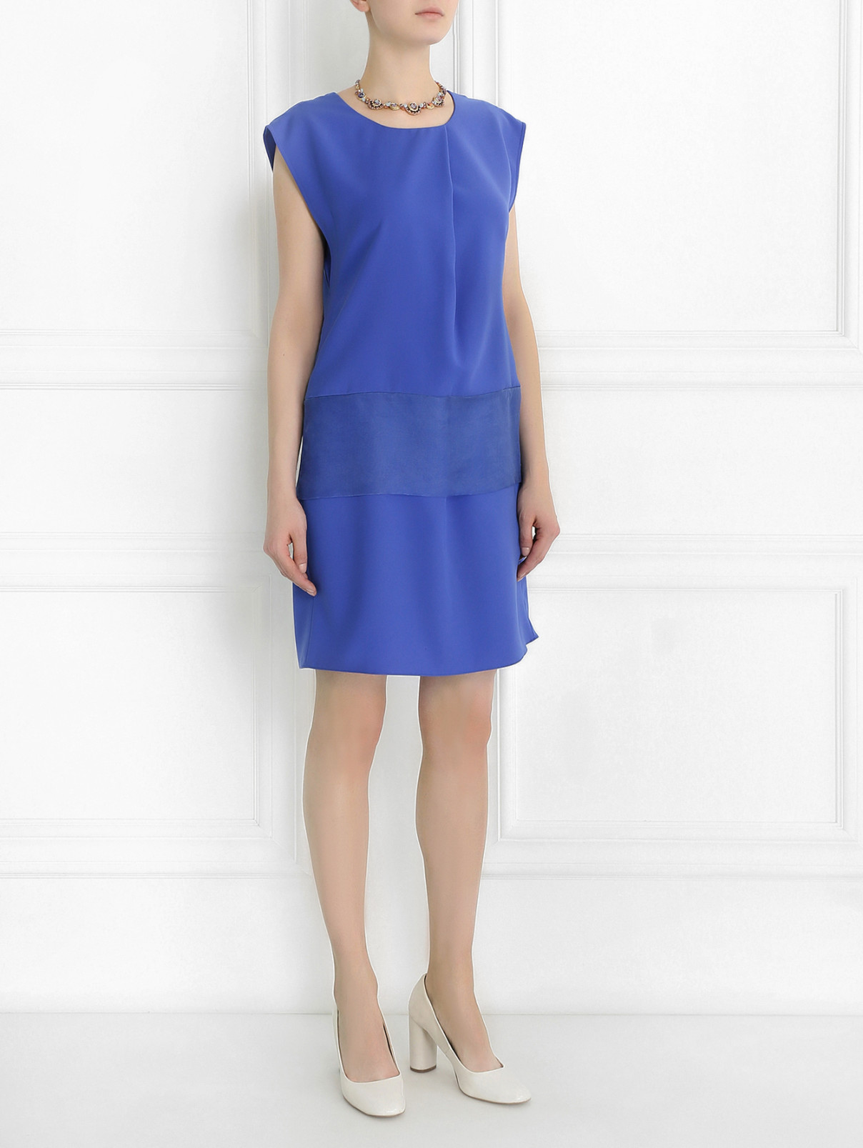 Платье-мини свободного кроя с драпировкой Armani Collezioni  –  Модель Общий вид  – Цвет:  Синий