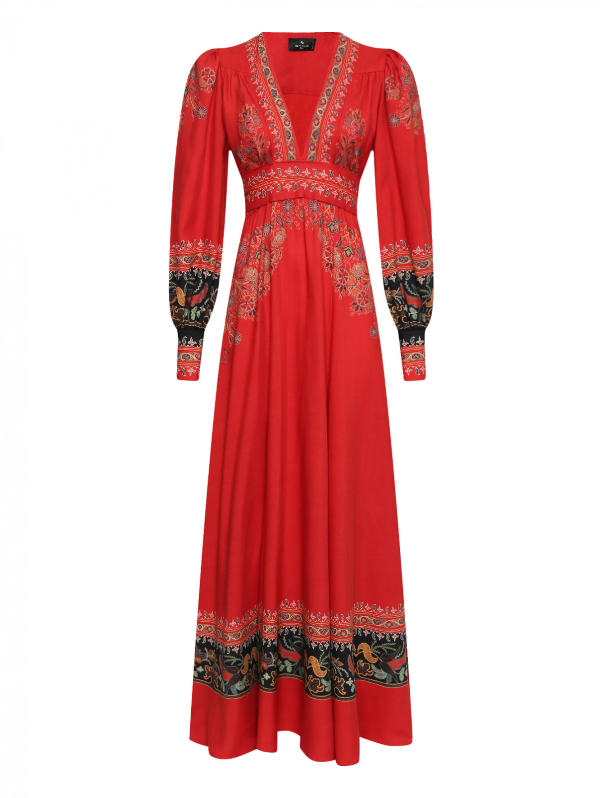 Платье-макси из шерсти и шелка с узором Etro  –  Общий вид  – Цвет:  Красный