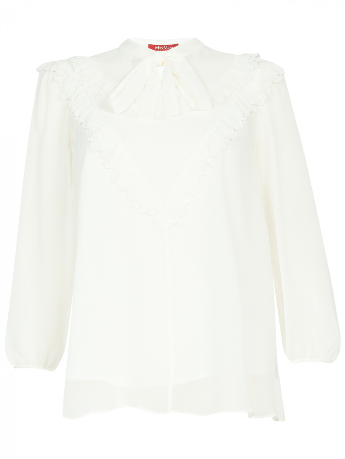 Блуза из шелка с бантом Max Mara  –  Общий вид  – Цвет:  Белый