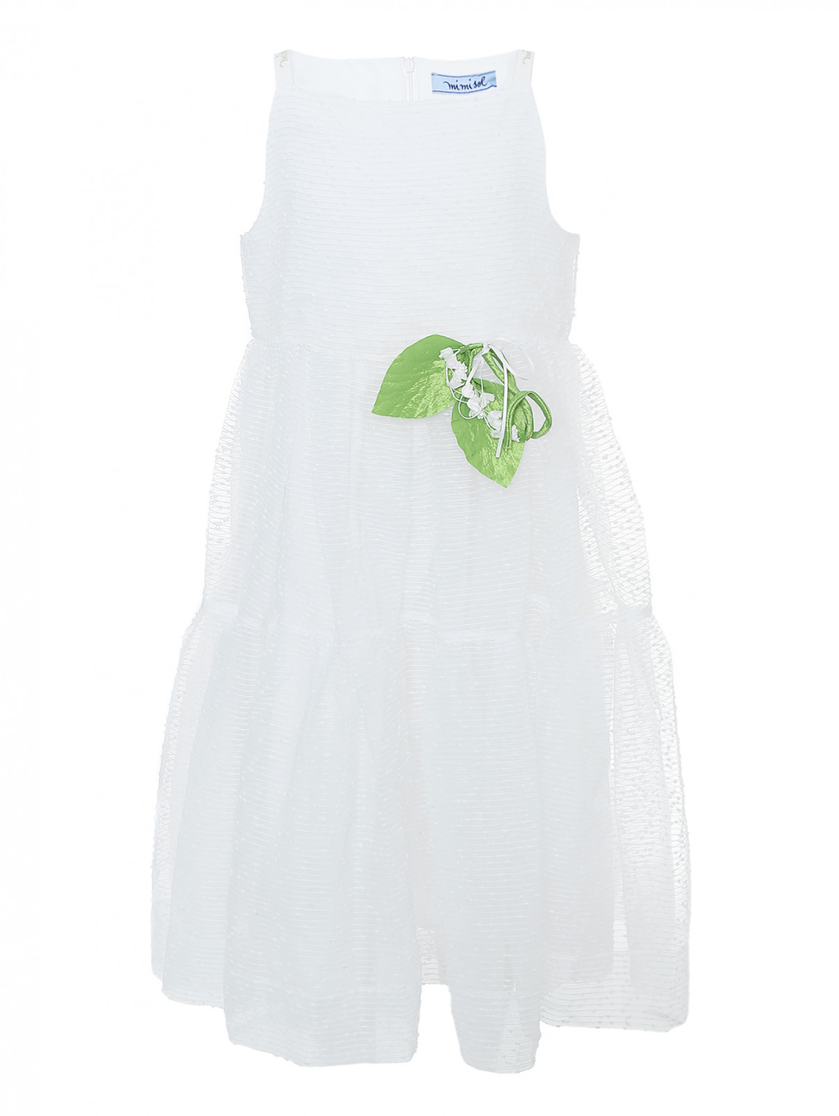 Платье приталенное из набивной ткани MiMiSol  –  Общий вид  – Цвет:  Белый