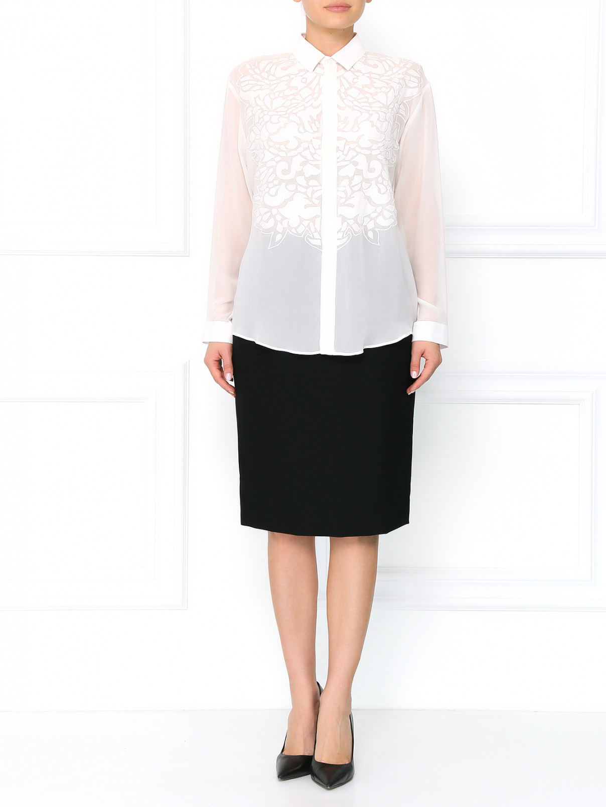 Блуза из шелка с аппликацией Barbara Bui  –  Модель Общий вид  – Цвет:  Белый
