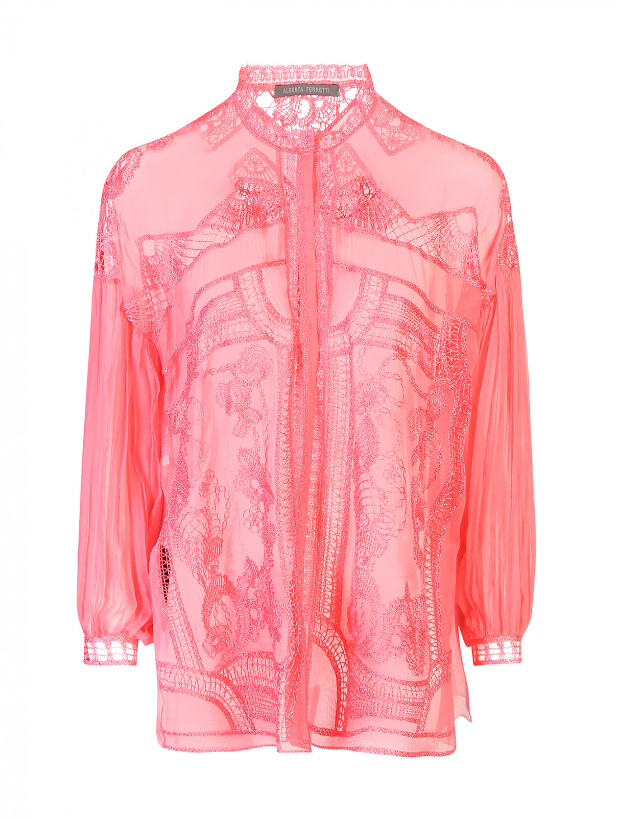Блуза из шелка декорированная кружевом Alberta Ferretti  –  Общий вид  – Цвет:  Розовый