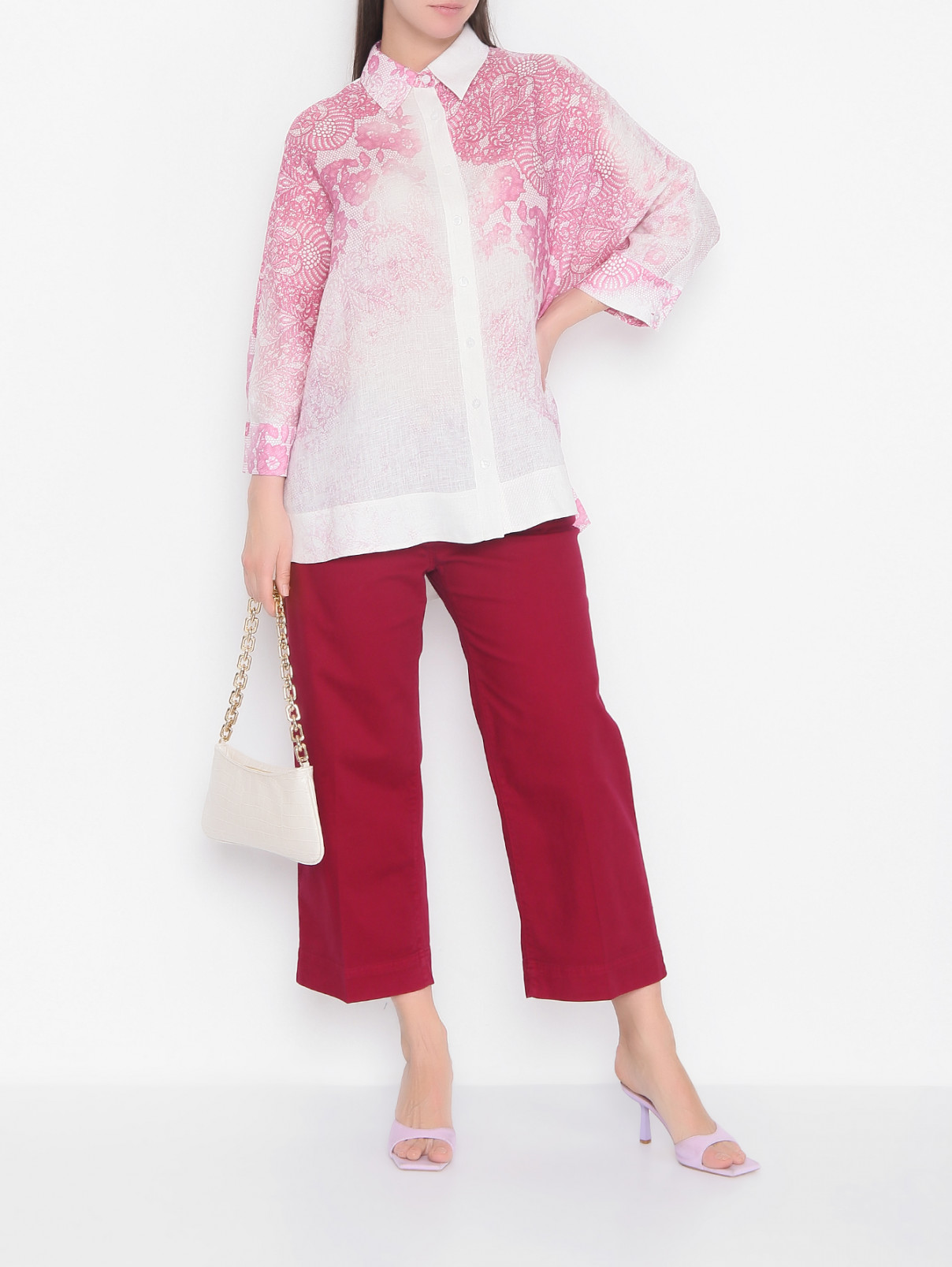 Рубашка из льна с разрезами Marina Rinaldi  –  МодельОбщийВид  – Цвет:  Белый