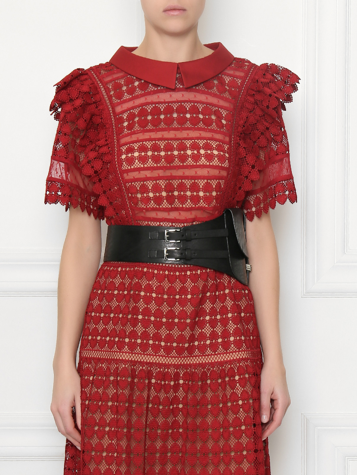 Широкий ремень из кожи Ermanno Scervino  –  МодельВерхНиз  – Цвет:  Черный