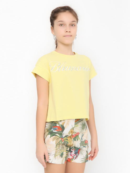 Футболка со стразами и коротким рукавом Miss Blumarine - МодельВерхНиз
