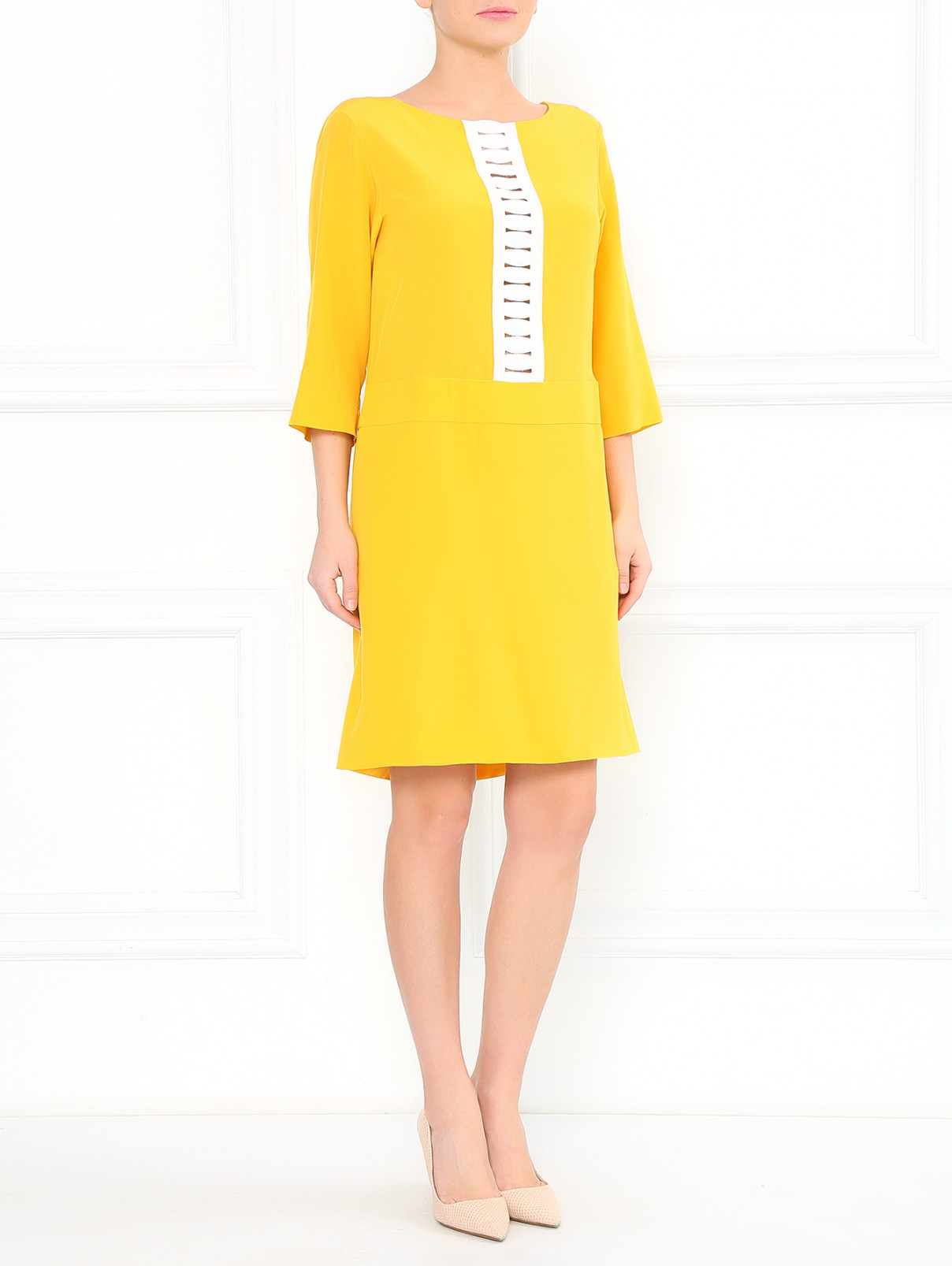 Шелковое платье с длинным рукавом Moschino  –  Модель Общий вид  – Цвет:  Желтый